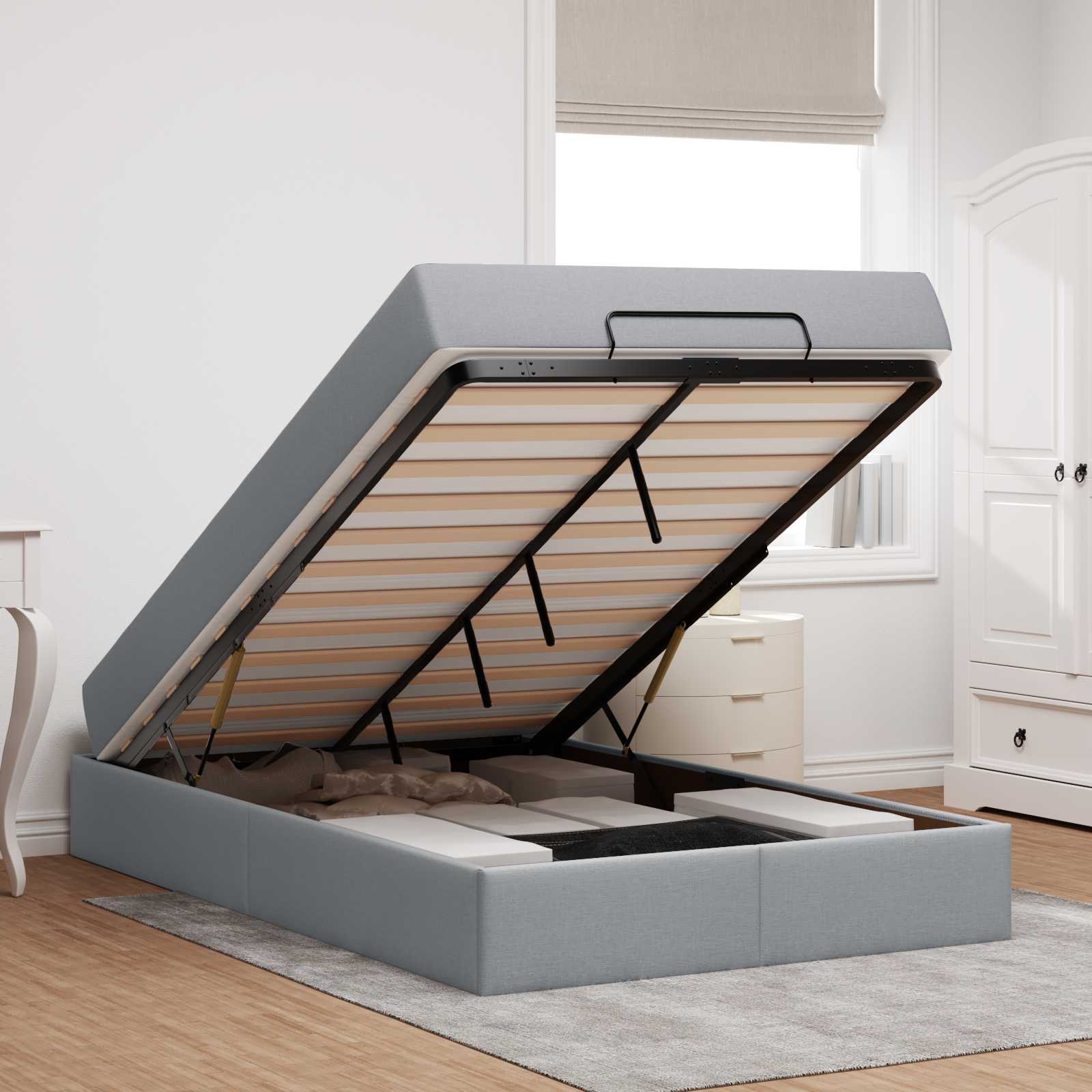 Cadre de lit avec matelas, 2 pièces, gris clair, tissu - 4