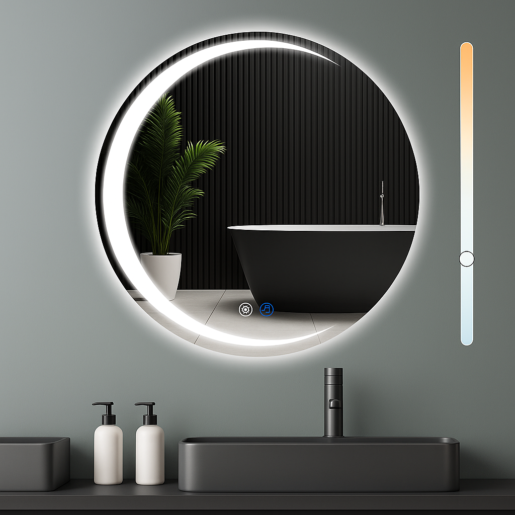 NETTLIFE Okrągłe Lusterko Łazienkowe 70cm z LED, Lusterko Świetlne z Regulowaną Temperaturą Barwową, Funkcja Dotykowa i IP44