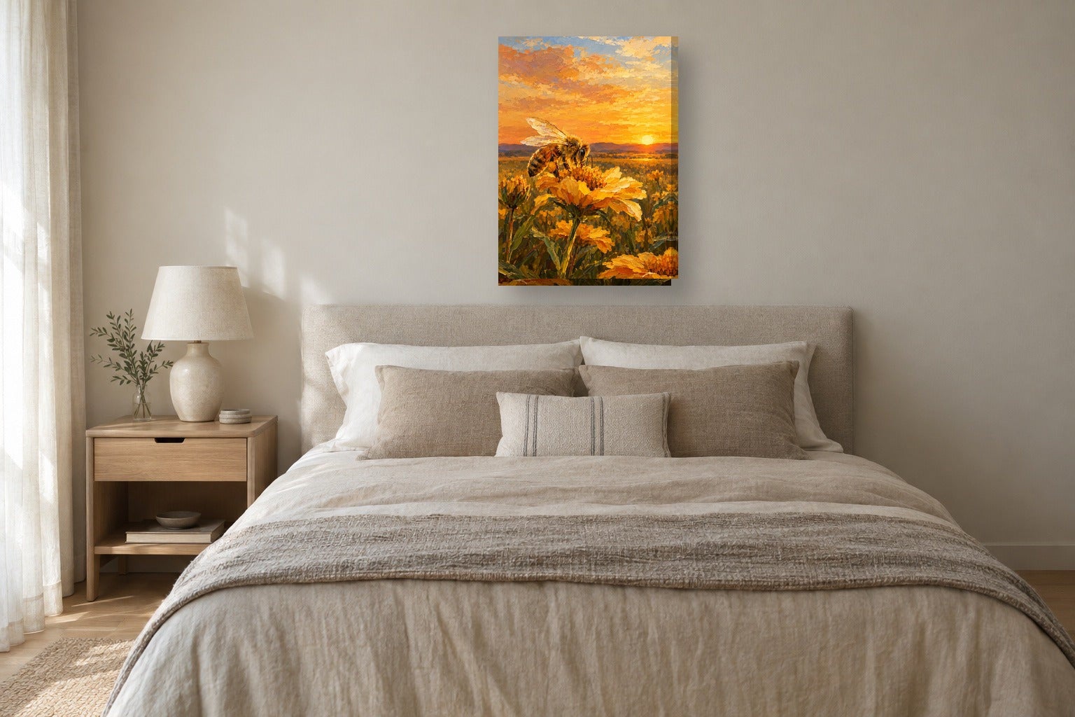 Tableau animaux «Abeille, huile» sur toile, châssis en bois de 2 cm, 60 ...