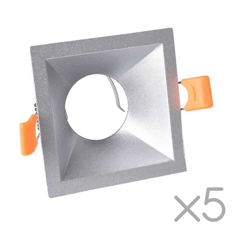 Zestaw 5 srebrnych kwadratowych opraw wpuszczanych Comfort z oprawką żarówki GU10 8,1 x 8,1 cm