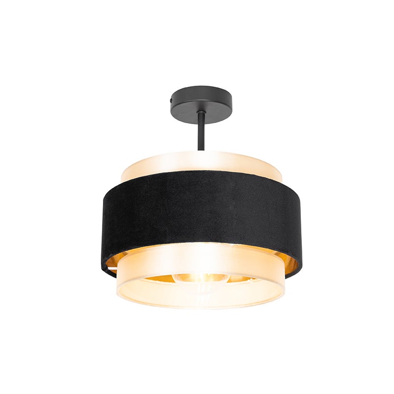 Qazqa nowoczesny plafon - Elif - czarny, okrągły, max. 15w, kompatybilny z żarówką LED, e27, 30cm oświetlenie wewnętrzne