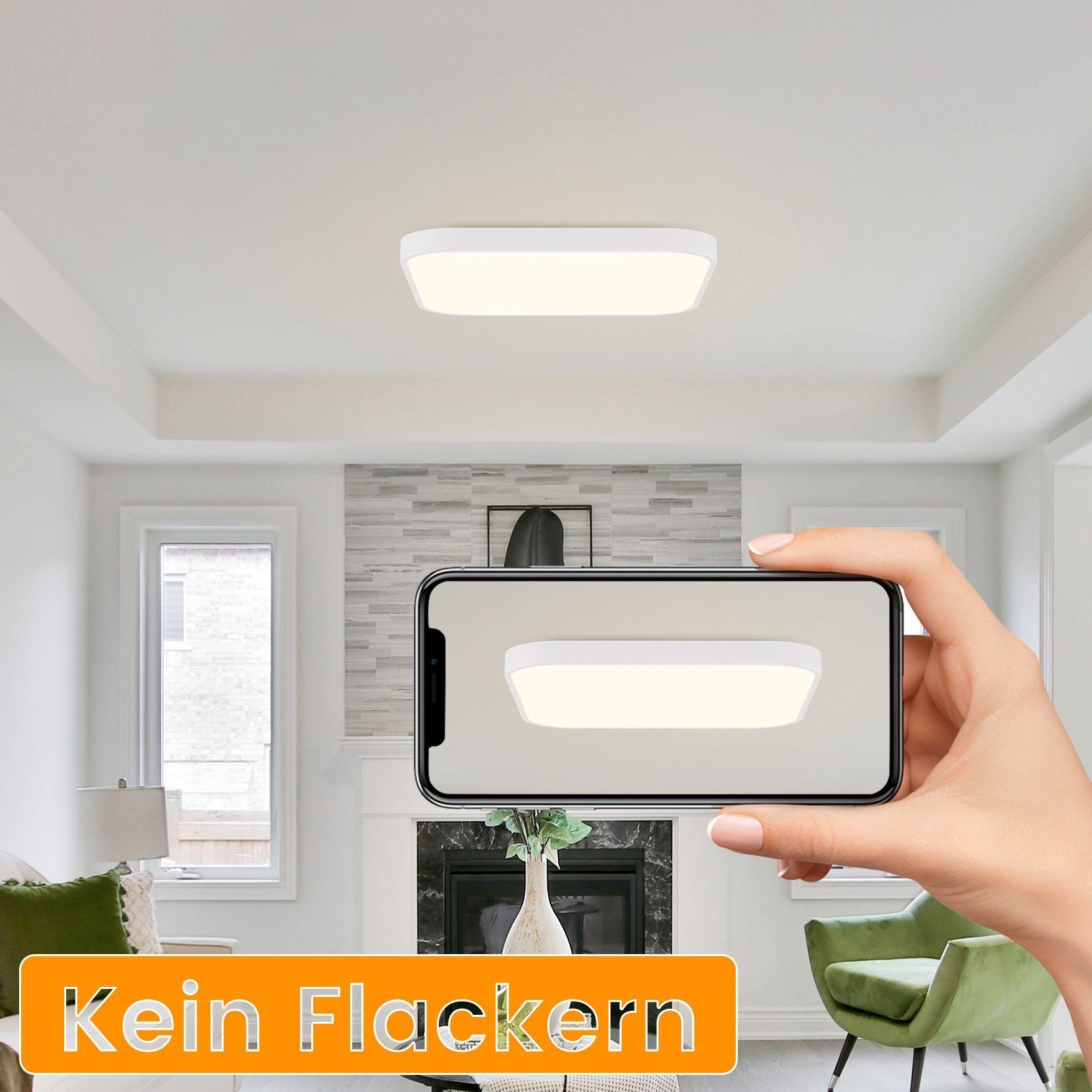 NETTLIFE Plafón LED dormitorio plano 27cm lámpara de cocina blanca cálida IP44 baño pasillo cuadrado 19W - 5