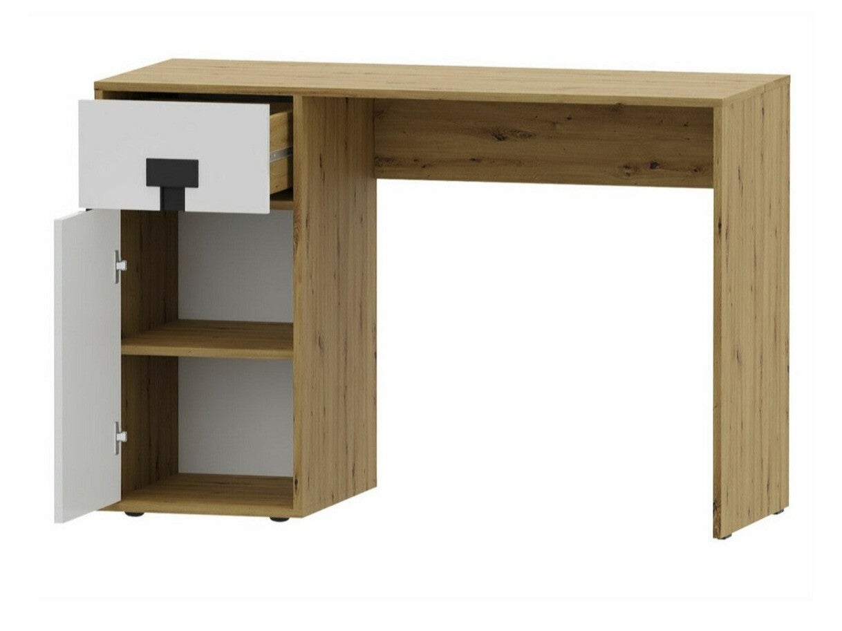 Bureau Florevi 100, Avec des portes, Avec tiroirs, Le nombre de portes: 1.00, Nombre de tiroirs: 1.00, 82x120x50cm, Mat blanc, Chêne Artisan - 2