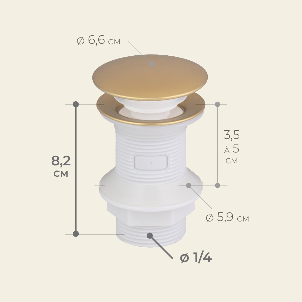 Bonde de lavabo clic clac TINA en ABS clapet en inox or brossé BASS - 3