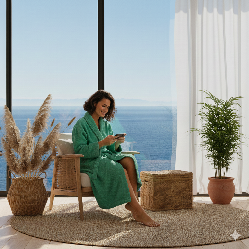 HaraDeco Peignoir de douche pour homme et femme, coton 380 g/m², tissu éponge doux au toucher pour la maison et l'hôtellerie (vert mer, M) - 3