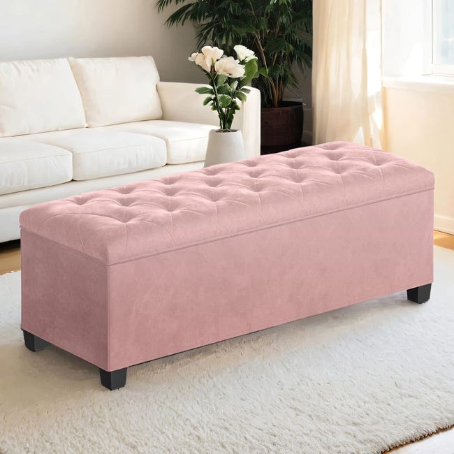 Cassapanca Pouf Contenitore SONGMICS - Ottomano Con Gambe In Legno, Rosa Pastello 40x110x40 Cm, Porta Fino A 300 Kg - Foto 3