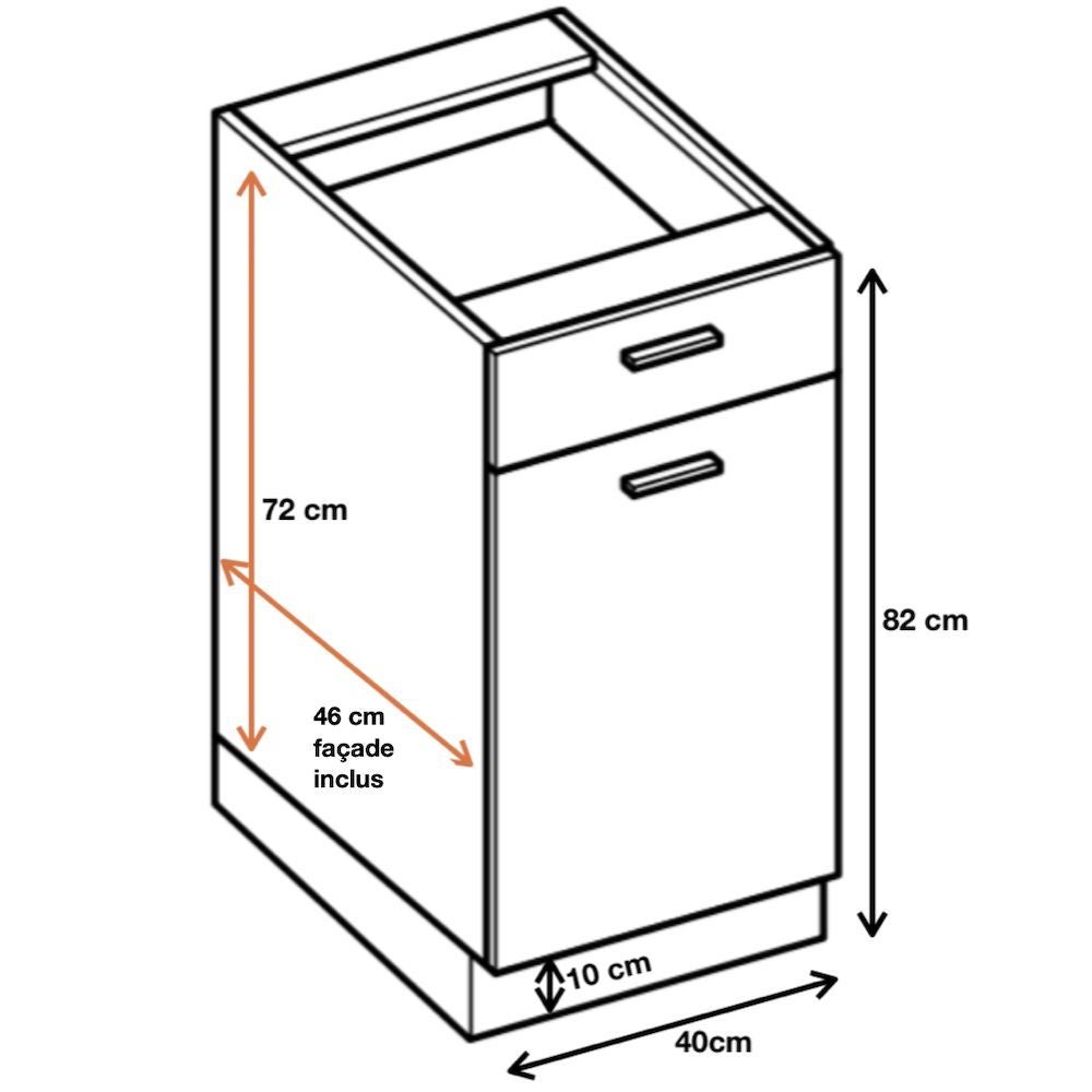 Cuisineandcie - Meuble bas de cuisine Eco Blanc Brillant 1 porte 1 tiroir L 40 cm - 2
