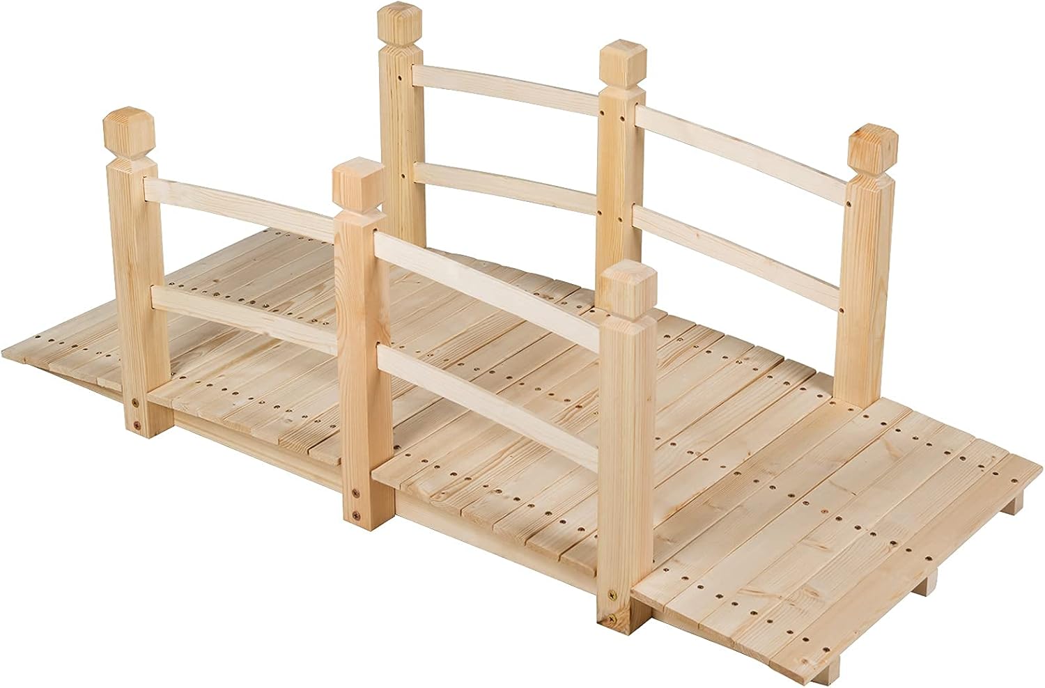 Rustykalny, Masywny Most Drewniany z Poręczą, Dekoracja Ogrodowa, Most nad Stawem, Maksymalne Obciążenie 100 kg, 150 × 67 × 55 cm, Naturalny