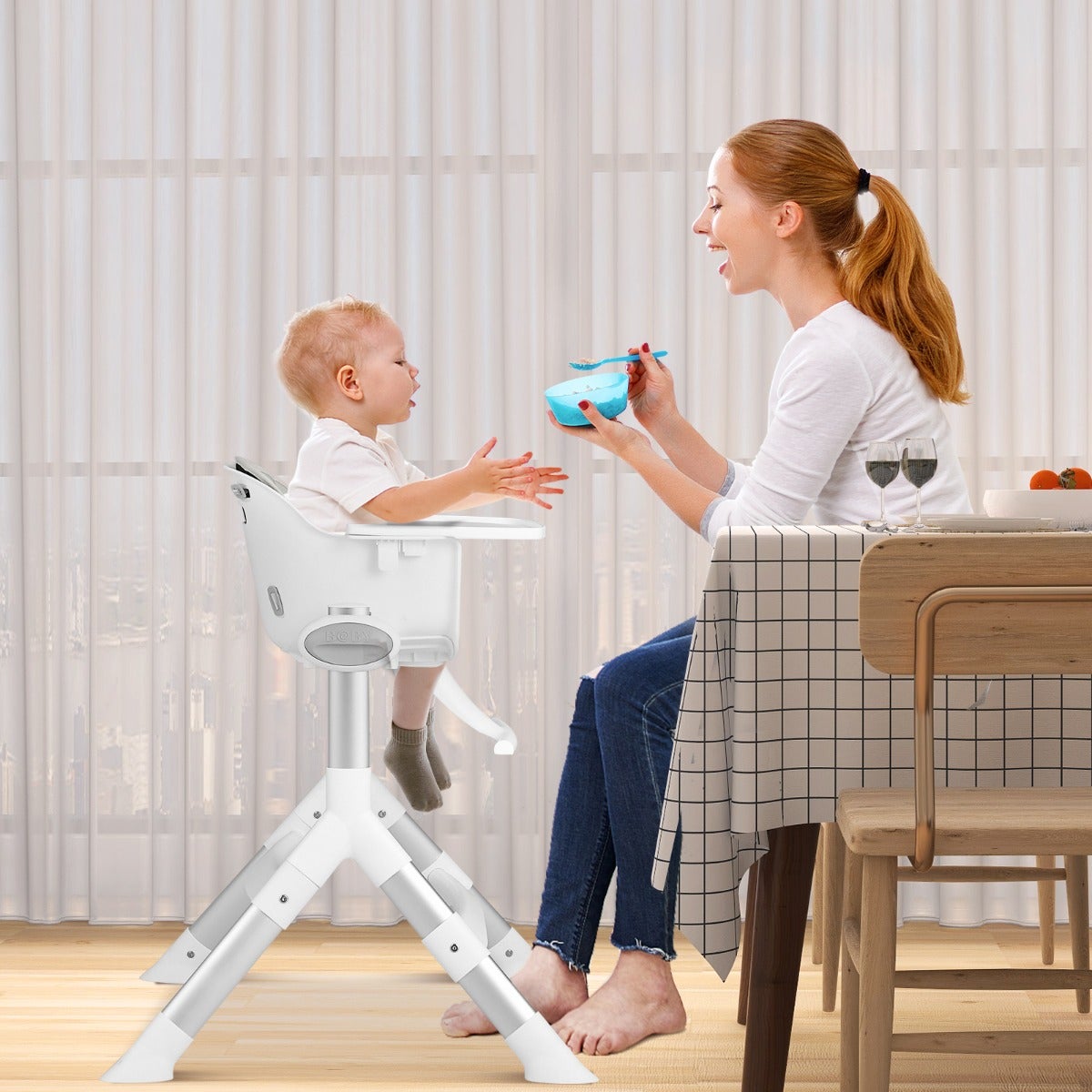 Chaise Haute Bébé Convertible 4 en 1 Hauteur Réglable Plateau Réglable ...