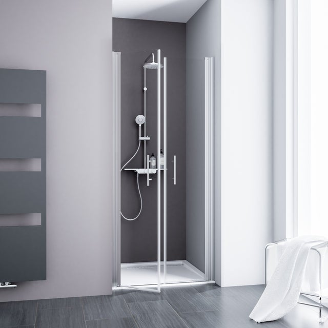 Schulte porte de douche 2 battants, 80x192 cm, réversible, porte de douche battante, verre 5 mm, anticalcaire, transparent, profilé aspect chromé