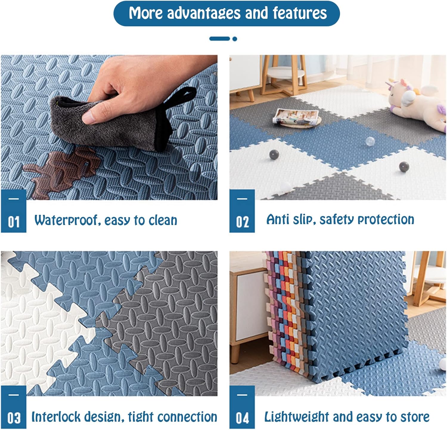 Tapete de juego modular para bebés - 10 piezas de 30 x 30 cm - Superficie protegida para gatear y practicar yoga para niños - 5
