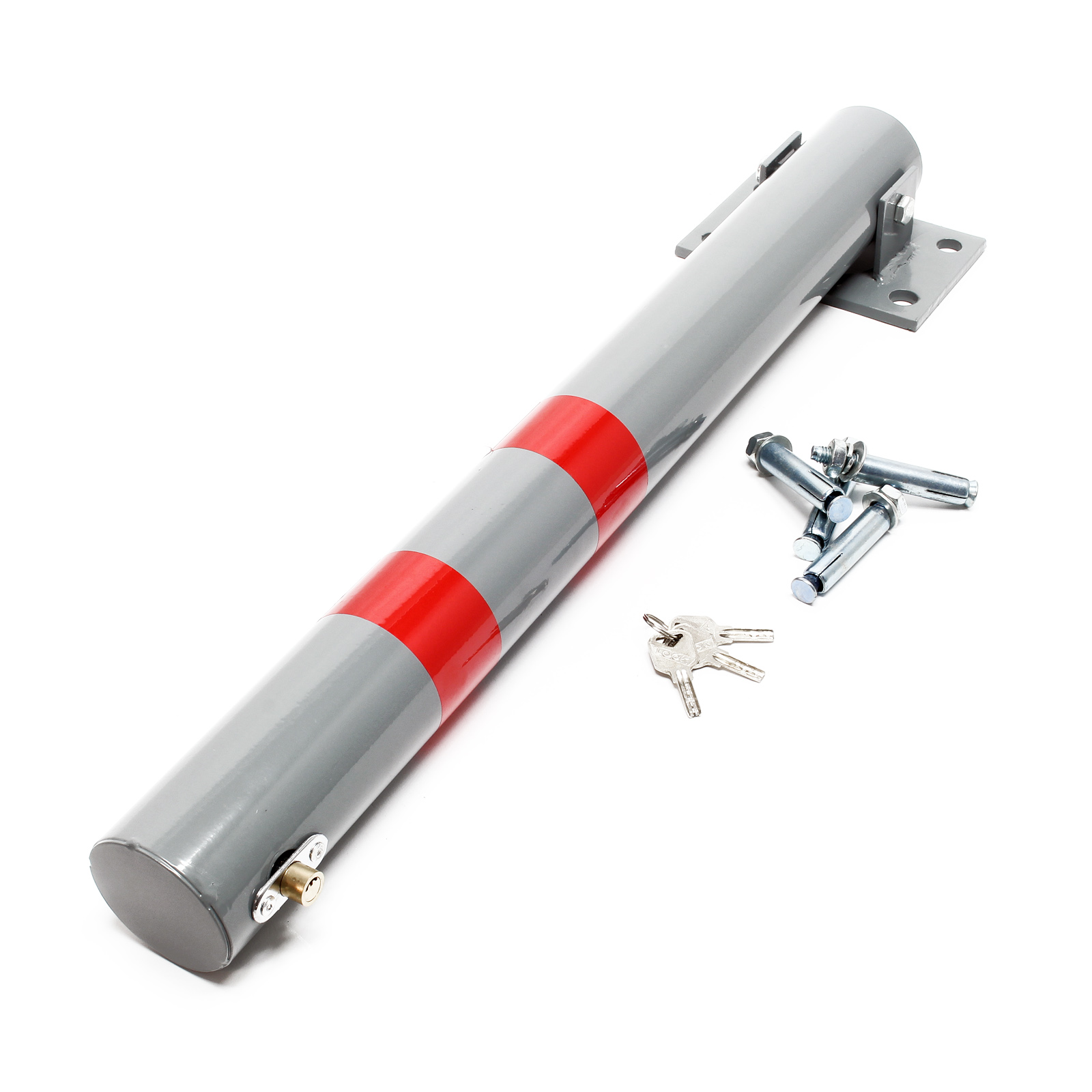 Wiltec Poteau de stationnement Rond Rabattable – 165 x 115 x 705 mm – Couleur signalisation – en Acier – avec 3 Clés – Barrière de parking, Borne d... - 3