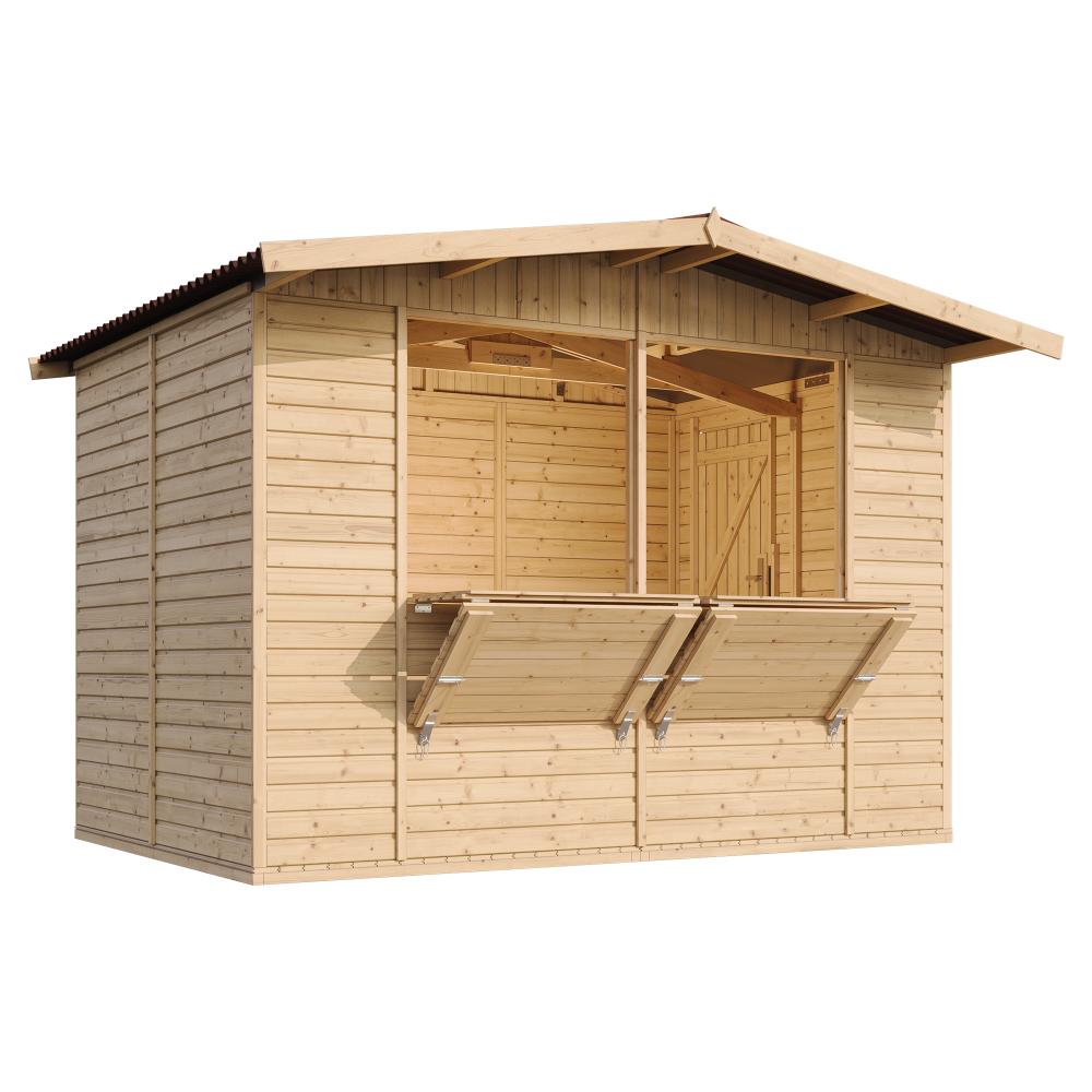 Quiosco de madera CON SUELO - cobertizo de pino / abeto, construcción de paneles - A232 x 336 x 263 cm / 6 m2- TIMBELA M150 - 6