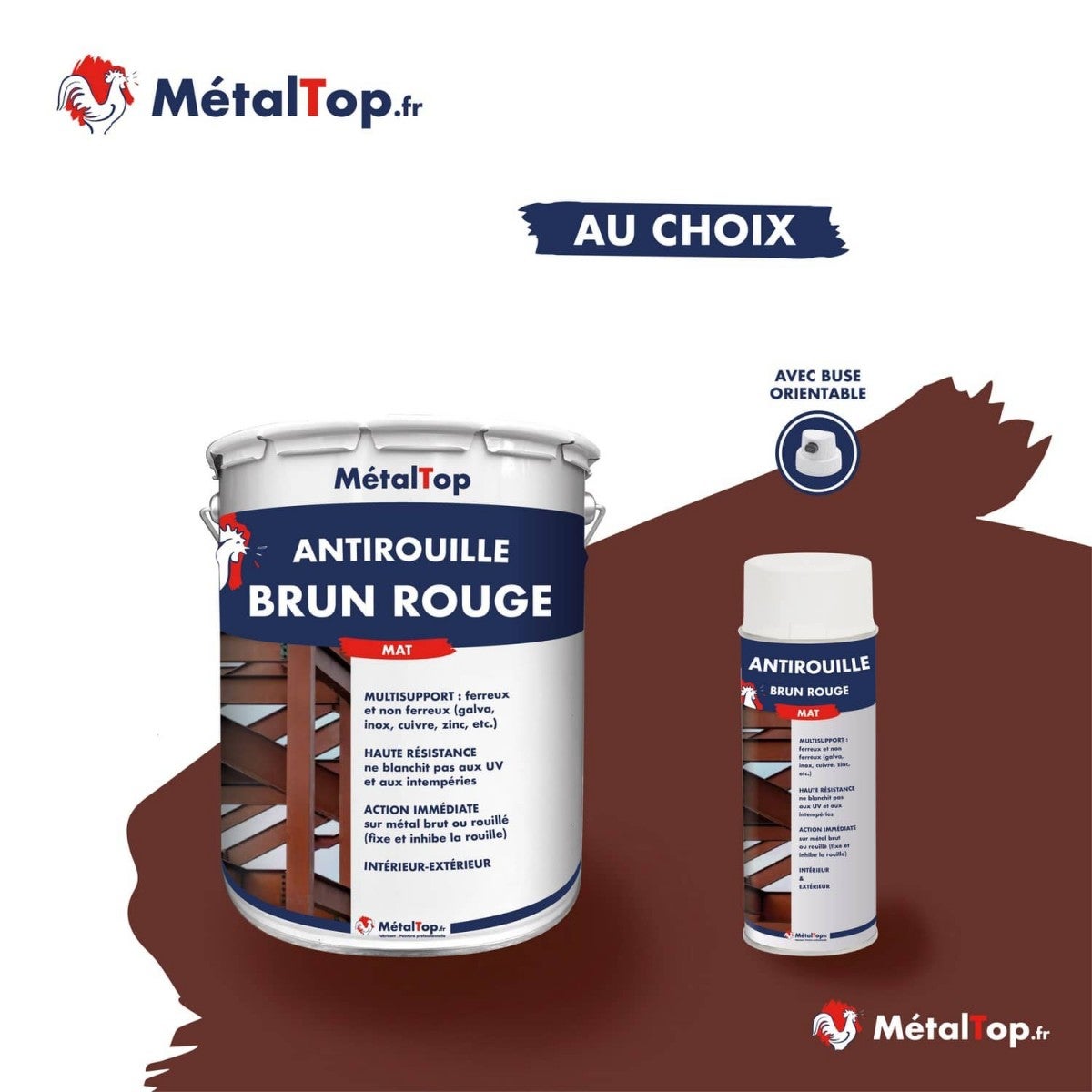 Antirouille Brun Rouge - Metaltop - Brun rouge - RAL 8012 - Pot 5L - 7