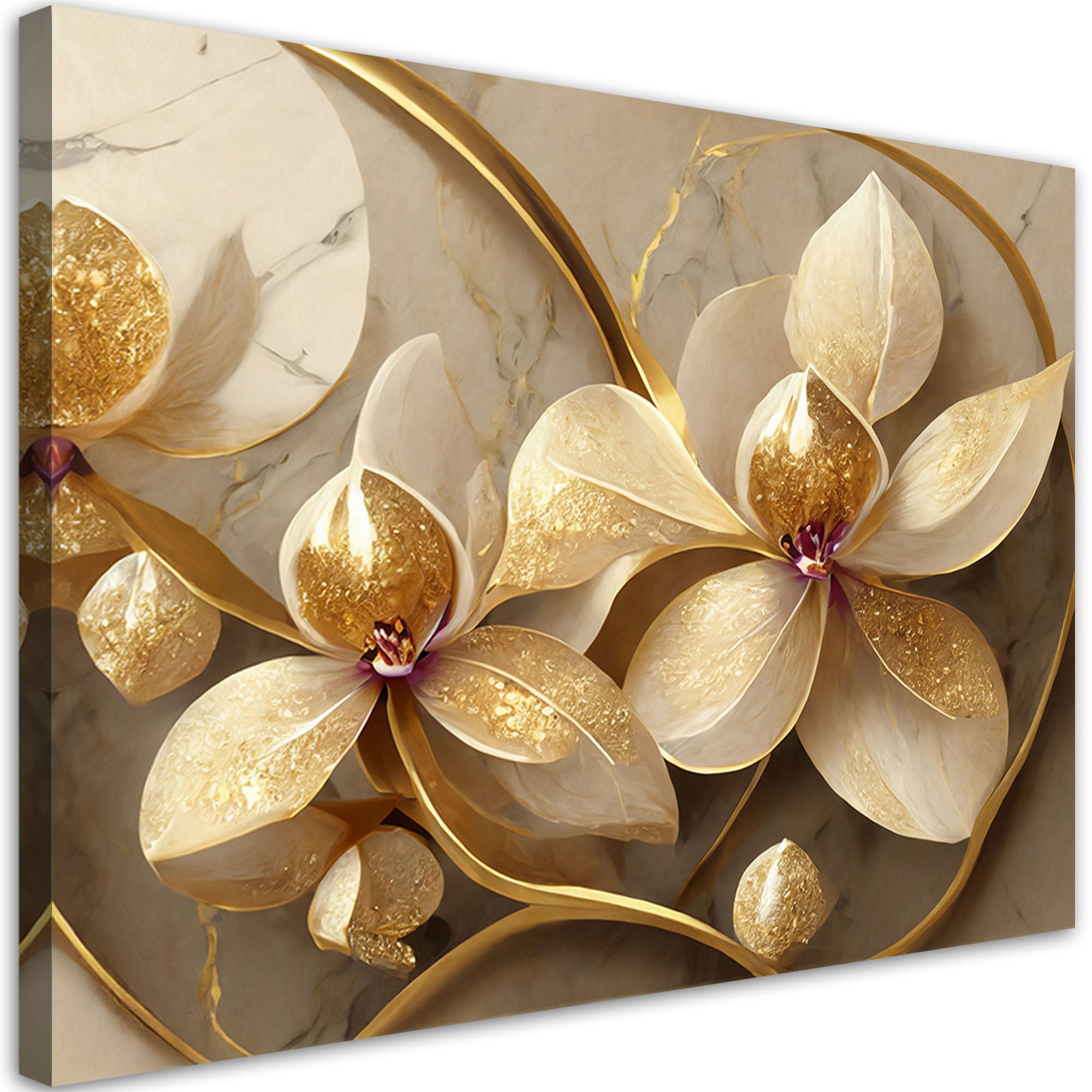 Obraz, Kwiaty glamour złoty 90x60