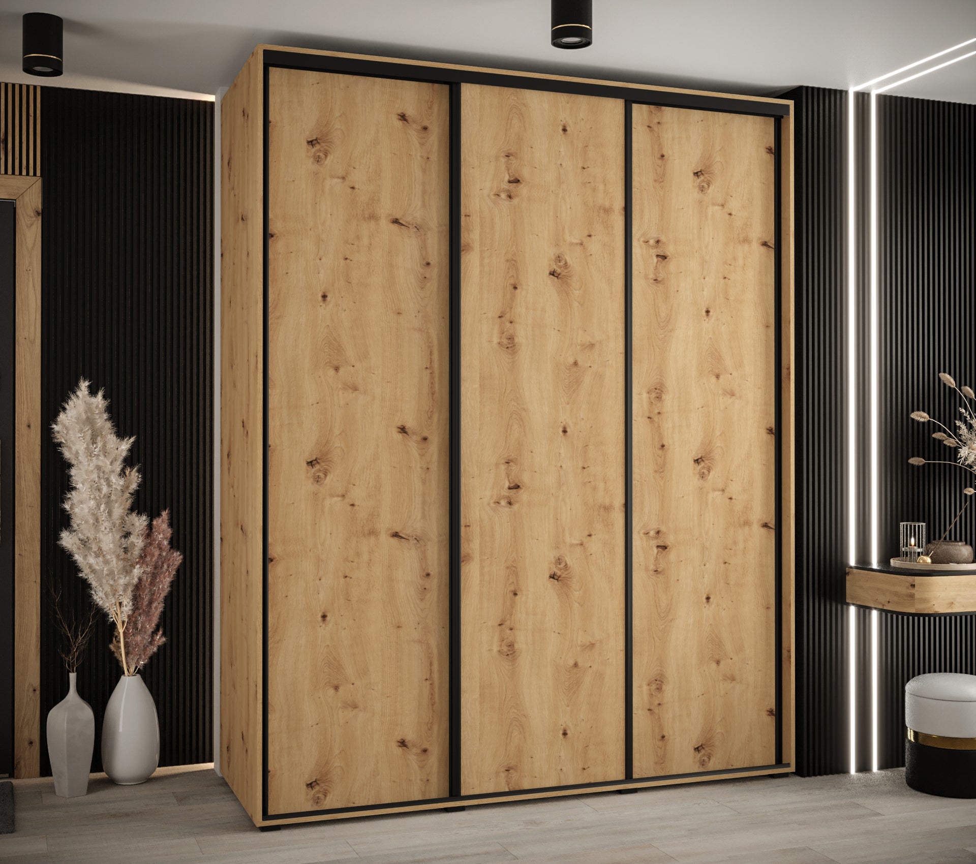 Szafa przesuwna wysoka Davos 1 190 x 60 x 235,2 cm artisan + artisan + u. czarny - Abiks Meble - 2