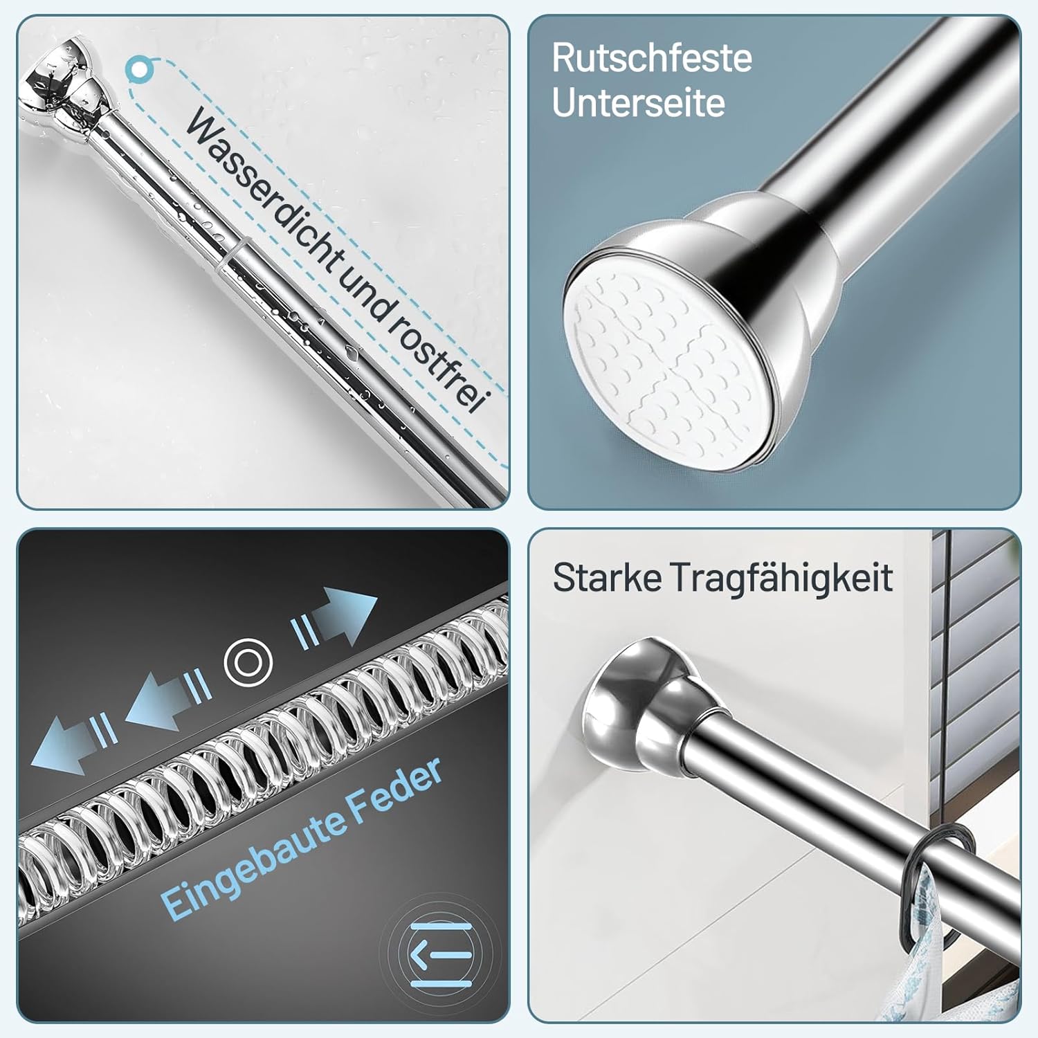 Tringle à vêtements réglable sans perçage - Extensible - En acier inoxydable - Pour douche, balcon, salle de bain - 35 cm à 50 cm - 3