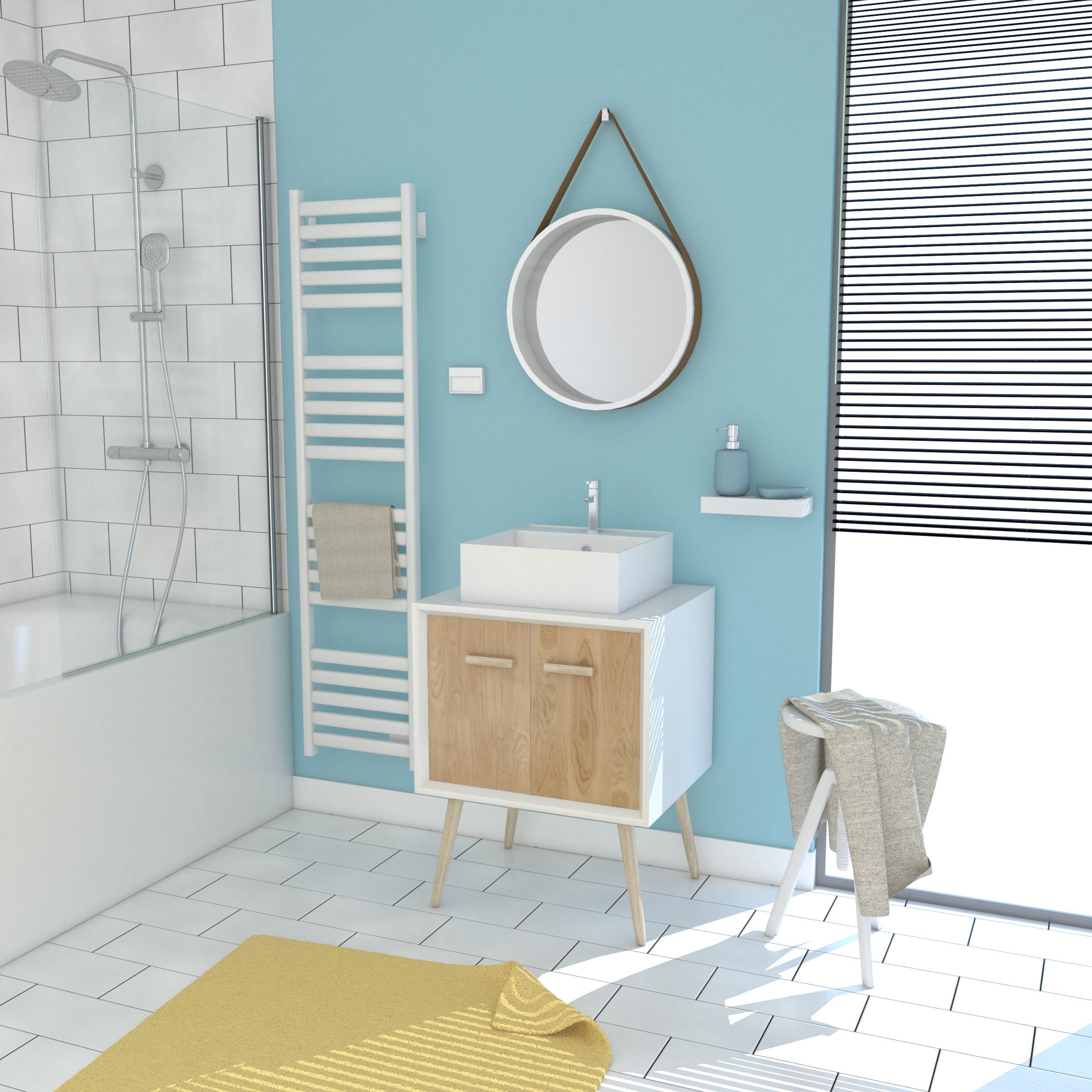 MUEBLE BAÑO BLANCO Y MADERA ESCANDINAVO 60CM C/PATAS Y PUERTAS , LAVABO ...