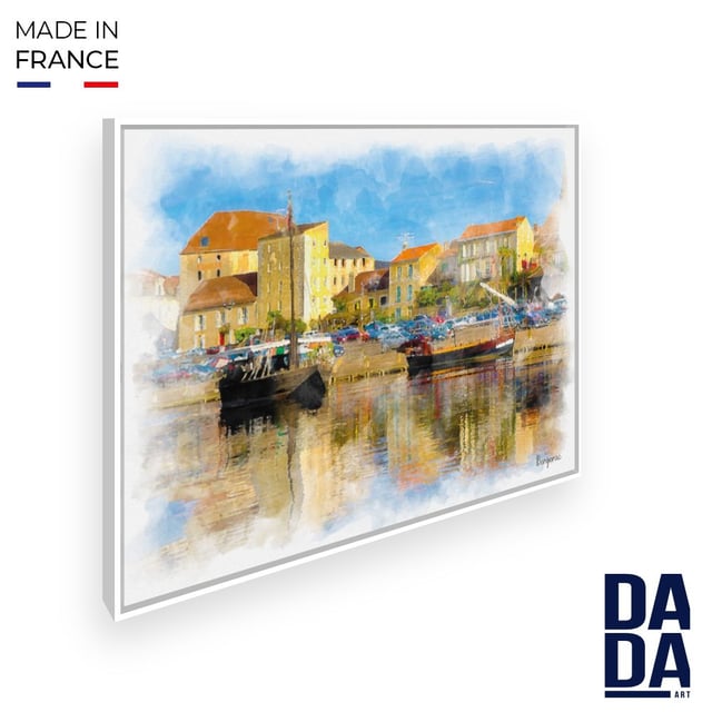 Tableau Port de Bergerac / 45x60cm / Cadre Blanc / Fabriqué en France / Toile encadrée / DADA ART