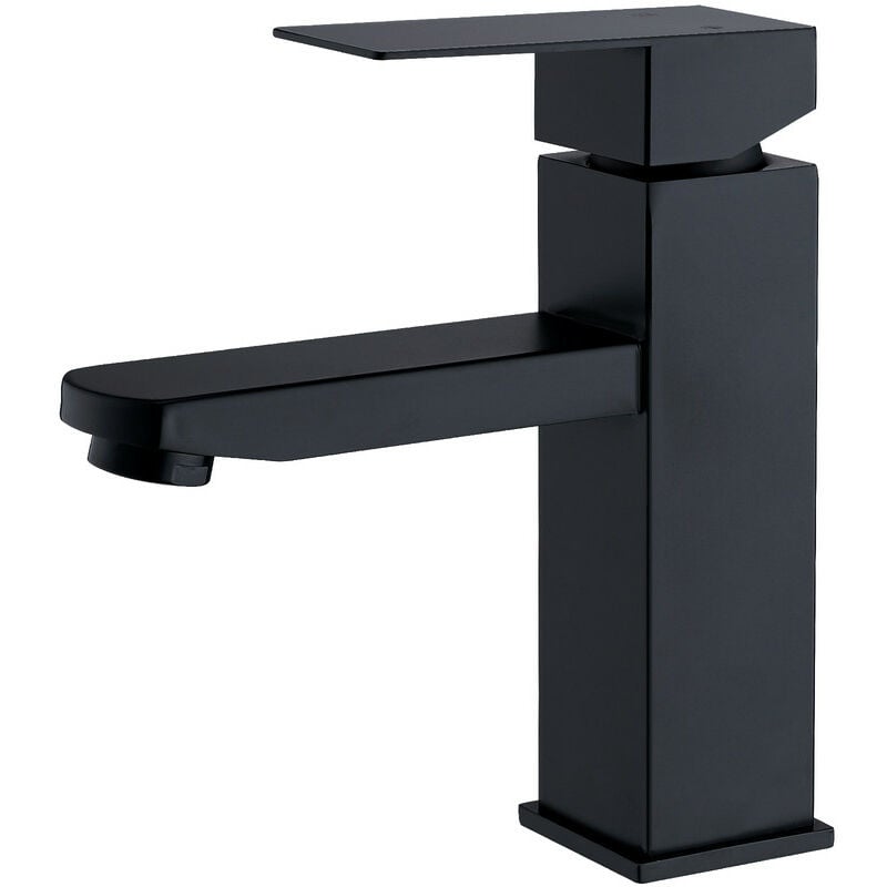 Czarny kran do łazienki ze stali nierdzewnej z kwadratową rączką, bateria umywalkowa z dostępną ciepłą i zimną wodą, demontowalna armatura do umywalek
