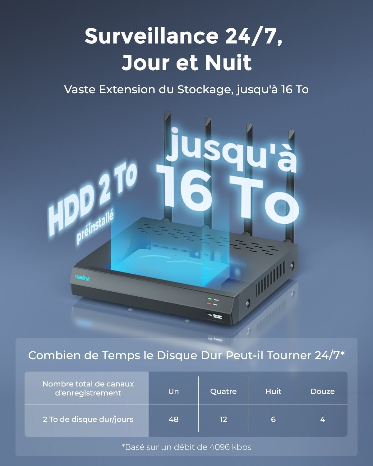 Caméra de surveillance 12CH 2To WiFi NVR filaire, Reolink - 3