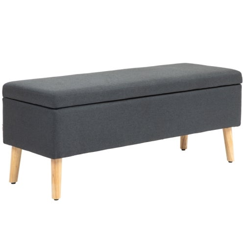 Panca a Rettangolare, Panca Imbottita in Lino, Panca Pouf in Legno Massello con Contenitore, Panca Moderna Camera da Letto-Marrone 60x40x45cm(24x16x18inch