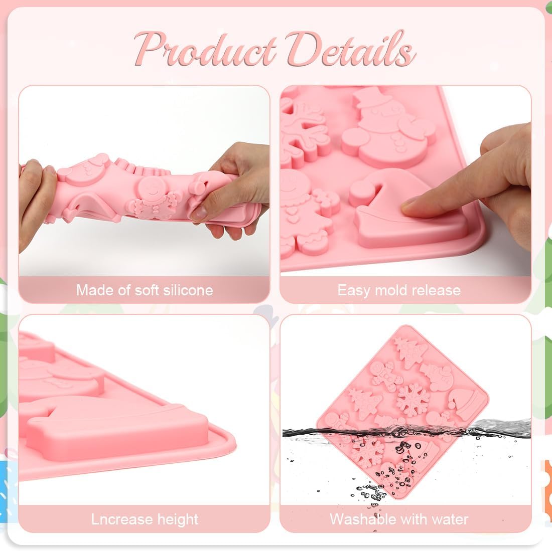 Moule En Silicone Noël 6 Motifs - Sapin, Flocon, Bonhomme Pain D’épice - Pour Gâteaux, Chocolats, Biscuits Festifs