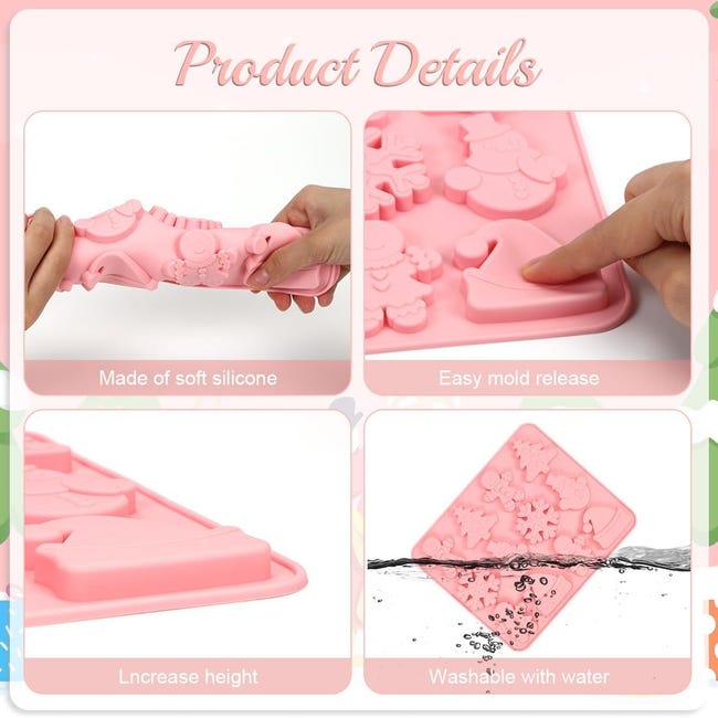 Moule En Silicone Noël 6 Motifs - Sapin, Flocon, Bonhomme Pain D’épice - Pour Gâteaux, Chocolats, Biscuits Festifs