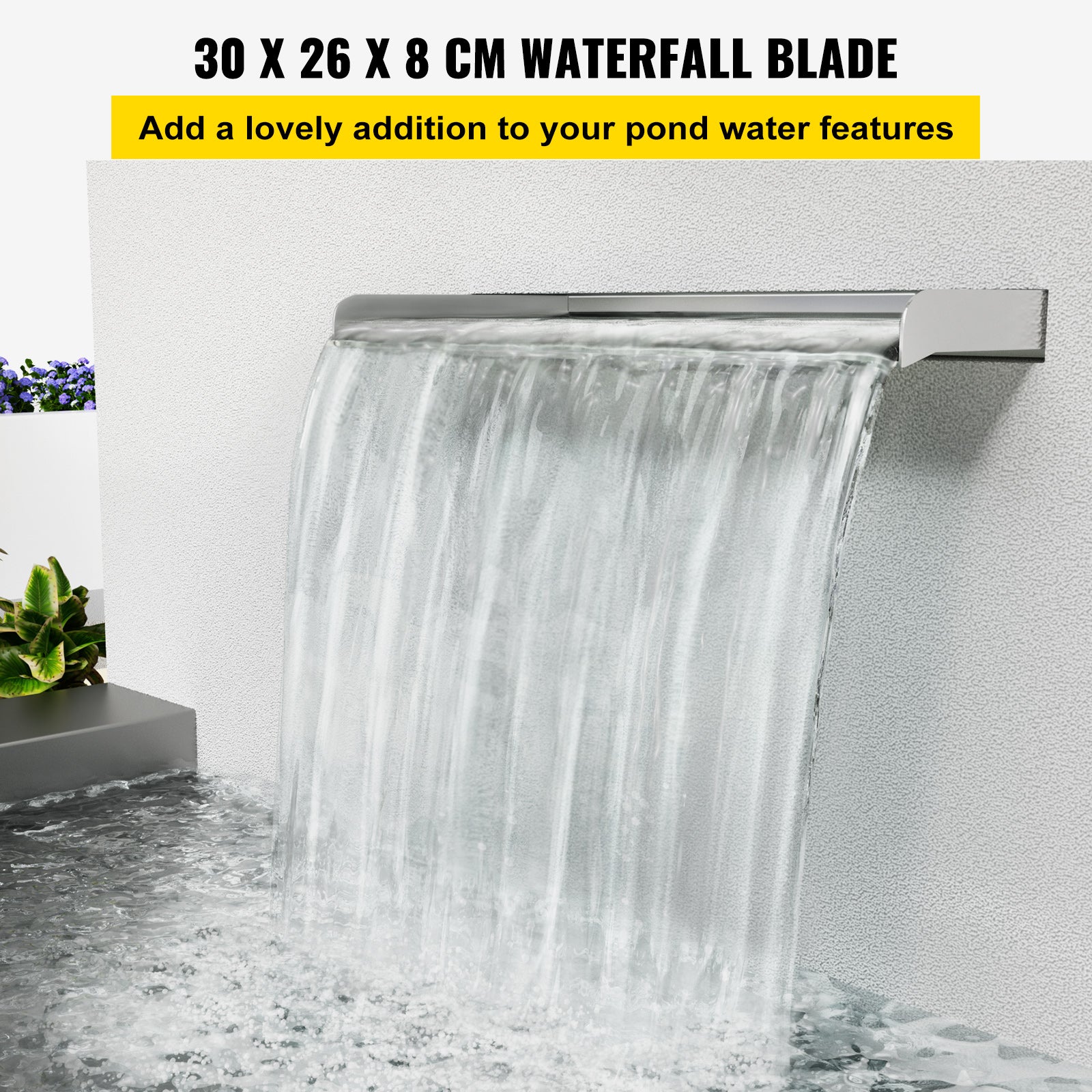 Cascade Fontaine Piscine LONGRUN 30cm - Lame D'eau Acier Inox Avec LED 7 Couleurs - Pour Bassin Jardin Extérieur