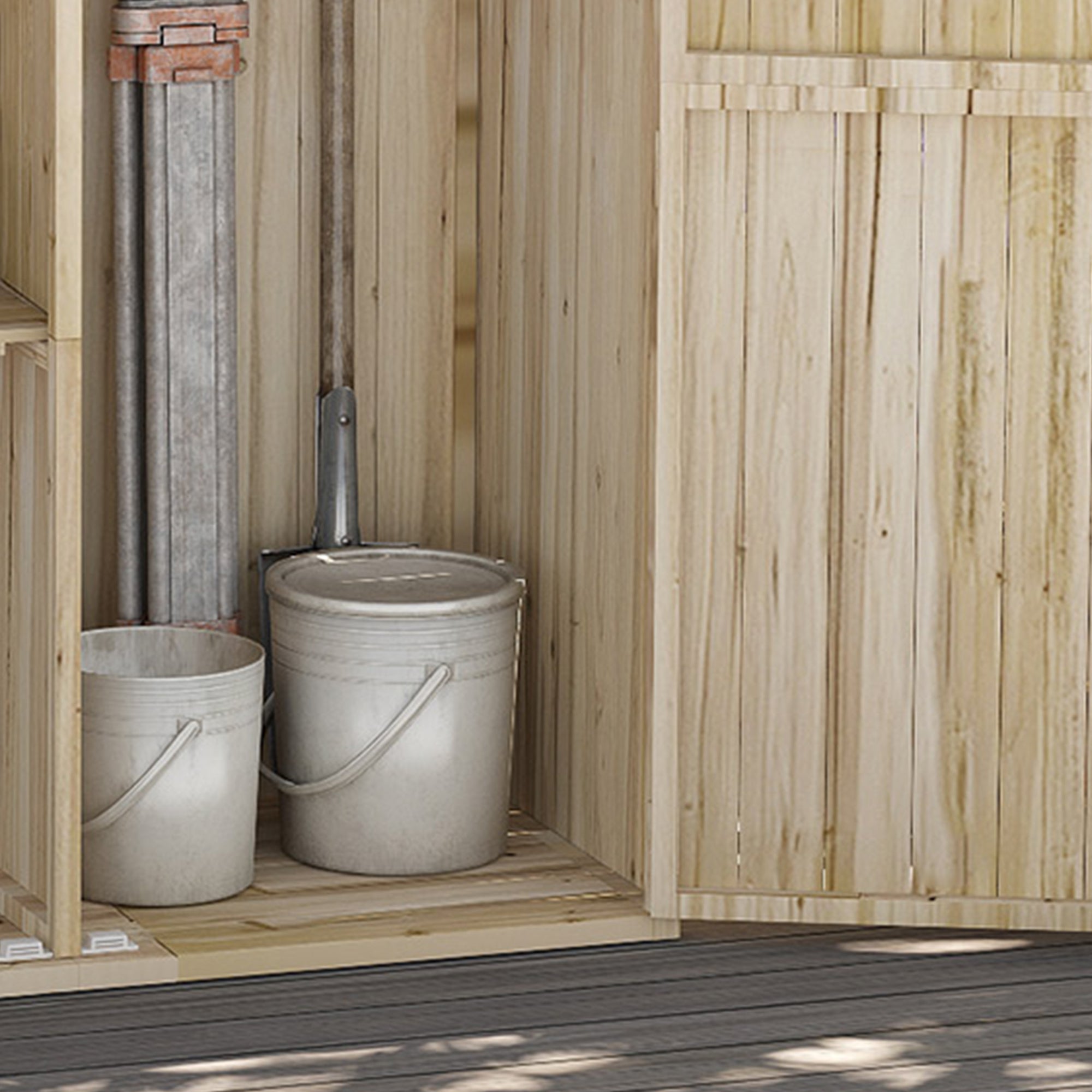 Outsunny Casetta da Giardino in Legno di Abete con 2 Porte e Ripiani, 120x57x183cm, Naturale - 9