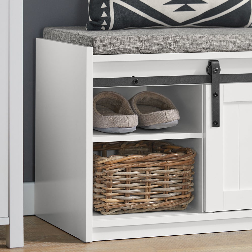 SoBuy Banc à Chaussures avec Coussin, Porte de Grange Coulissante, 8 Paires, Blanc, FSR133-W - 6