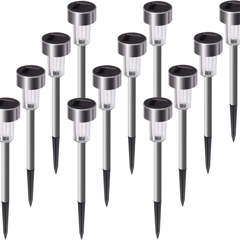 Lampy solarne do użytku na zewnątrz, 12 sztuk, stal nierdzewna, zimna biel.