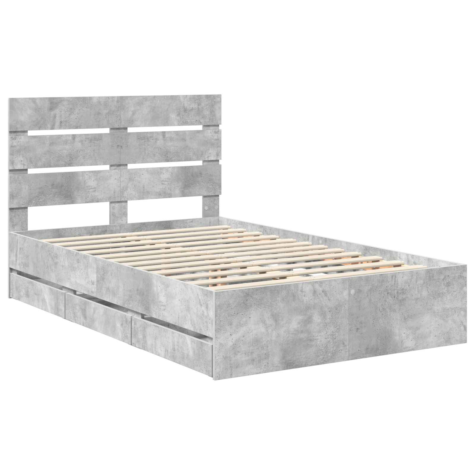 Cadre de lit en panneau de bois, gris béton, pour la chambre, 135 × 190 cm - 4