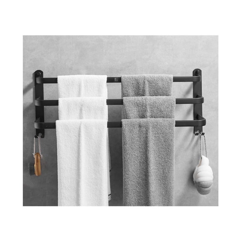 Wieszak na ręczniki łazienkowe, drążek na ręczniki, uchwyt na ręczniki, bez wiercenia, 3 poziomy, 9,5 x 30 x 14,5 cm - czarny