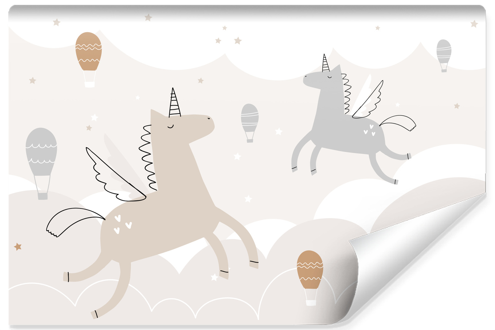 Papel pintado vlieseline foto licornes globos estrellas para habitación infantil 300cm x 210cm