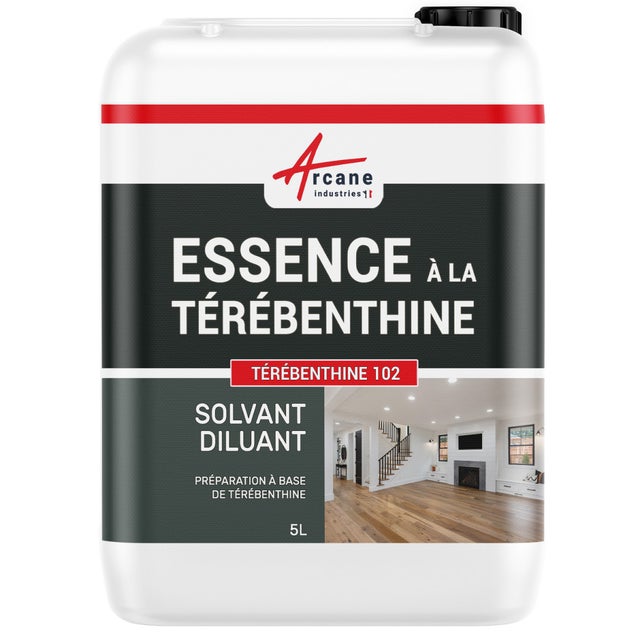 Essence à la térébenthine pour entretien bois, pierre, cuir... : TEREBENTHINE 102 - 5 L - ARCANE INDUSTRIES
