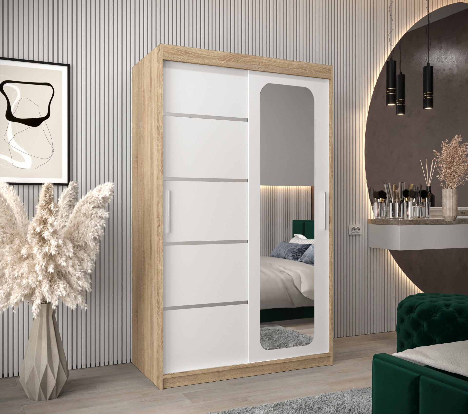 Szafa przesuwna garderoba PROMO V2 120 x 62 x 200 cm Sonoma + Biały - Abiks Meble - 2