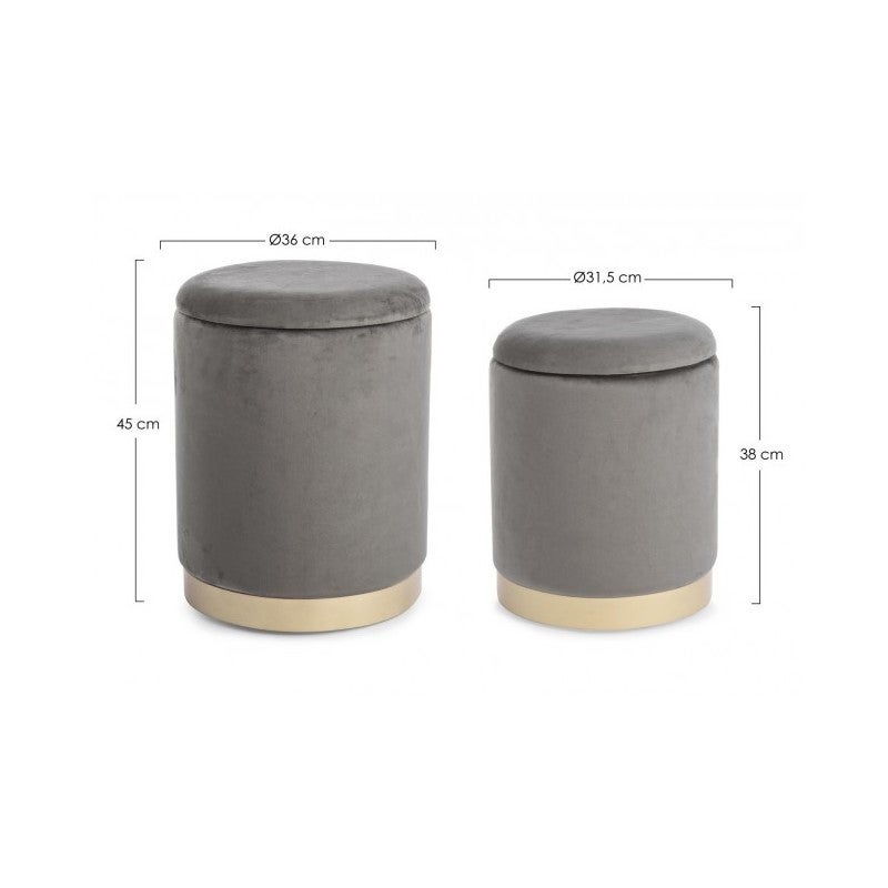 Lot de 2 Poufs en velours avec bac Gris POLINA - 2