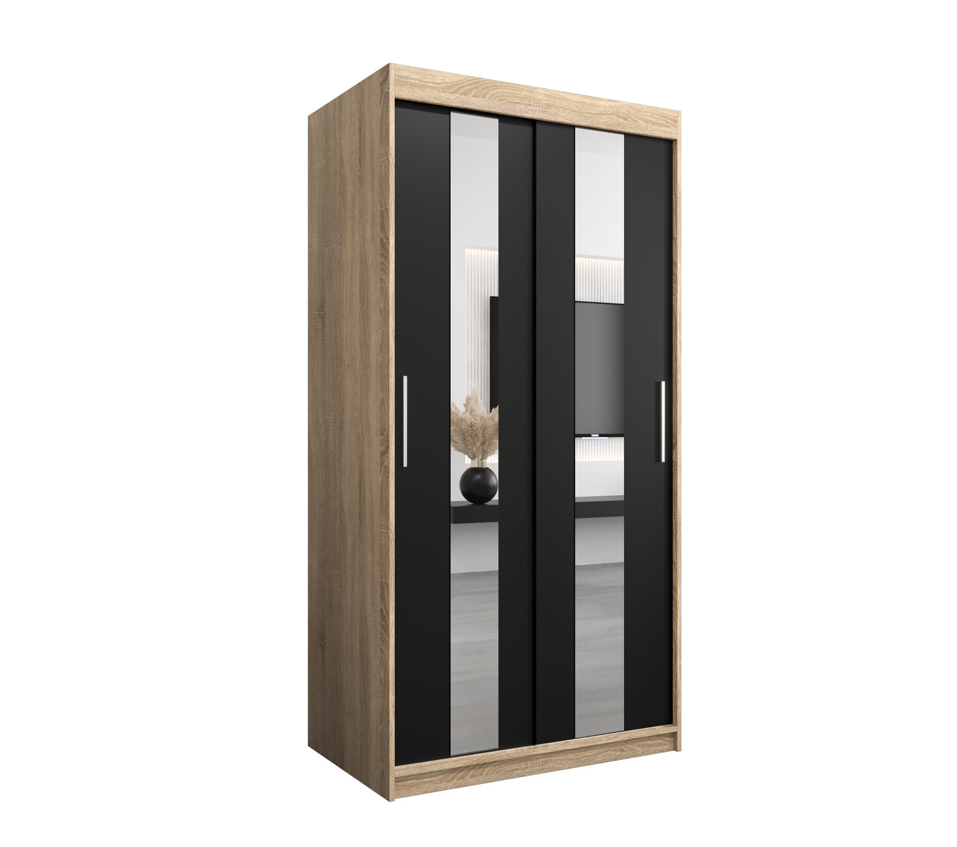 Szafa przesuwna garderoba POLE 100 x 62 x 200 cm Sonoma + Czarny - Abiks Meble