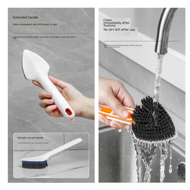 Brosses De Nettoyage Magiques Pour Rainures Et Carrelage - Lot De 2 - Forme En V, Grattoir Inclus - Pour Salle De Bain, Fenêtres