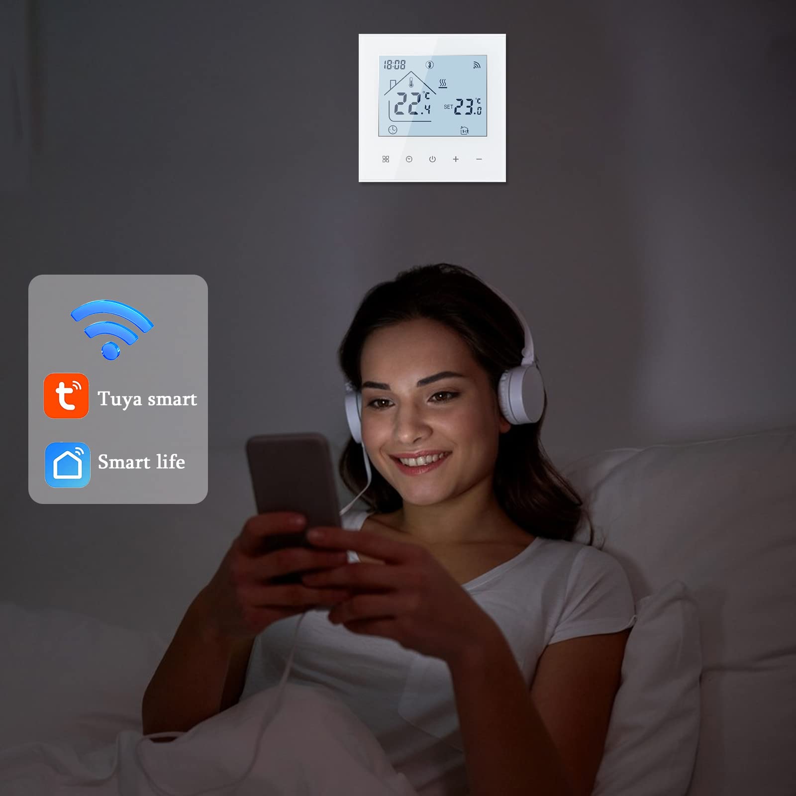 Thermostat intelligent WiFi, pour chauffage au sol, WiFi, écran LED, écran tactile, thermostat numérique, compatible avec Alexa (chauffage chaudière) - 6