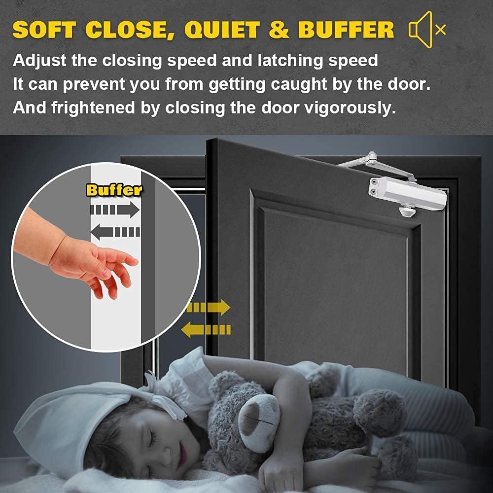 Ferme-porte hydraulique automatique avec butée, ferme-porte à ressort réglable, fermeture en douceur, pour portes commerciales et résidentielles - 4