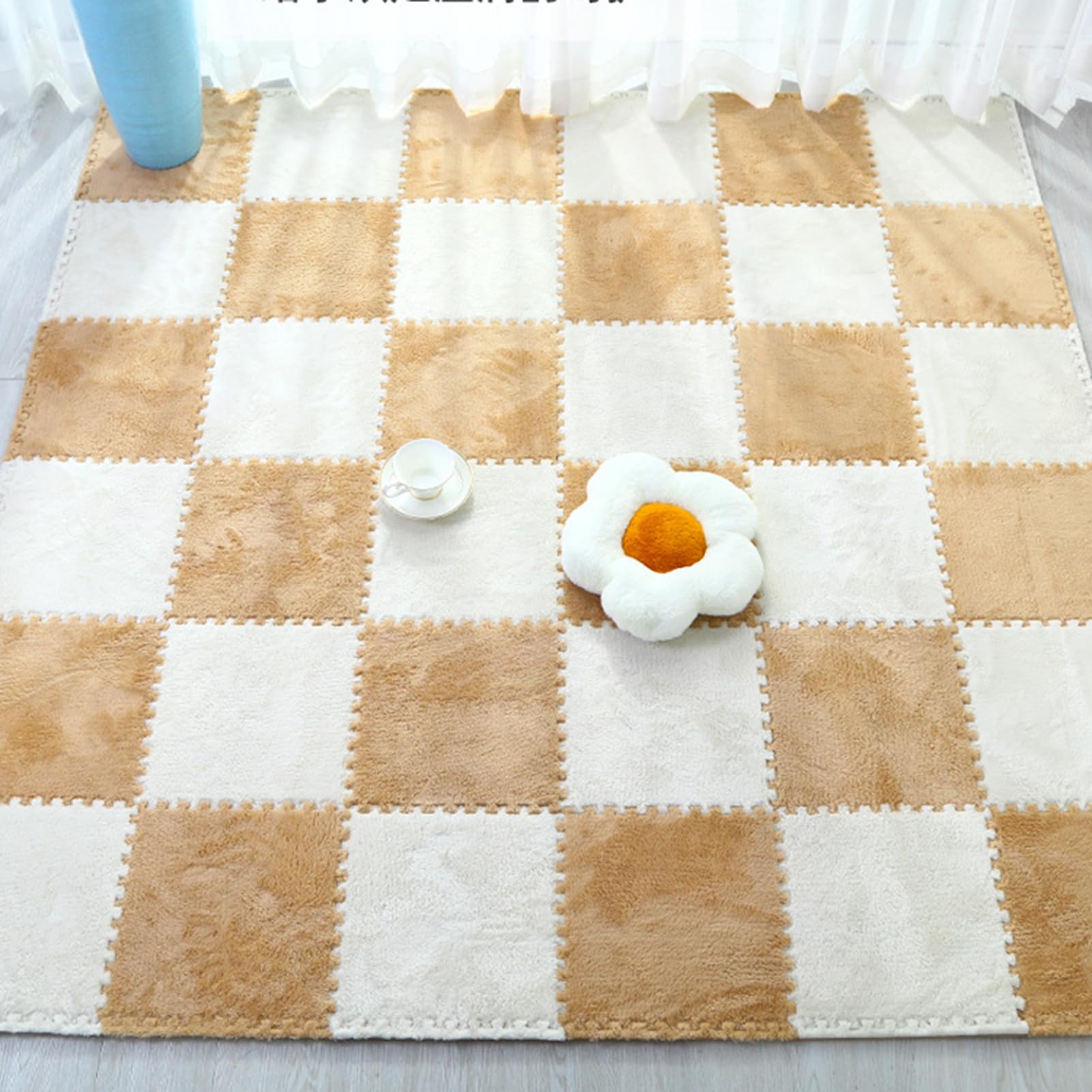 Tapis en mousse souple à poils longs, 12 pièces, tapis de protection antidérapant, carrelage de sol, tapis de jeu d'exercice, décoration de chambre - 4