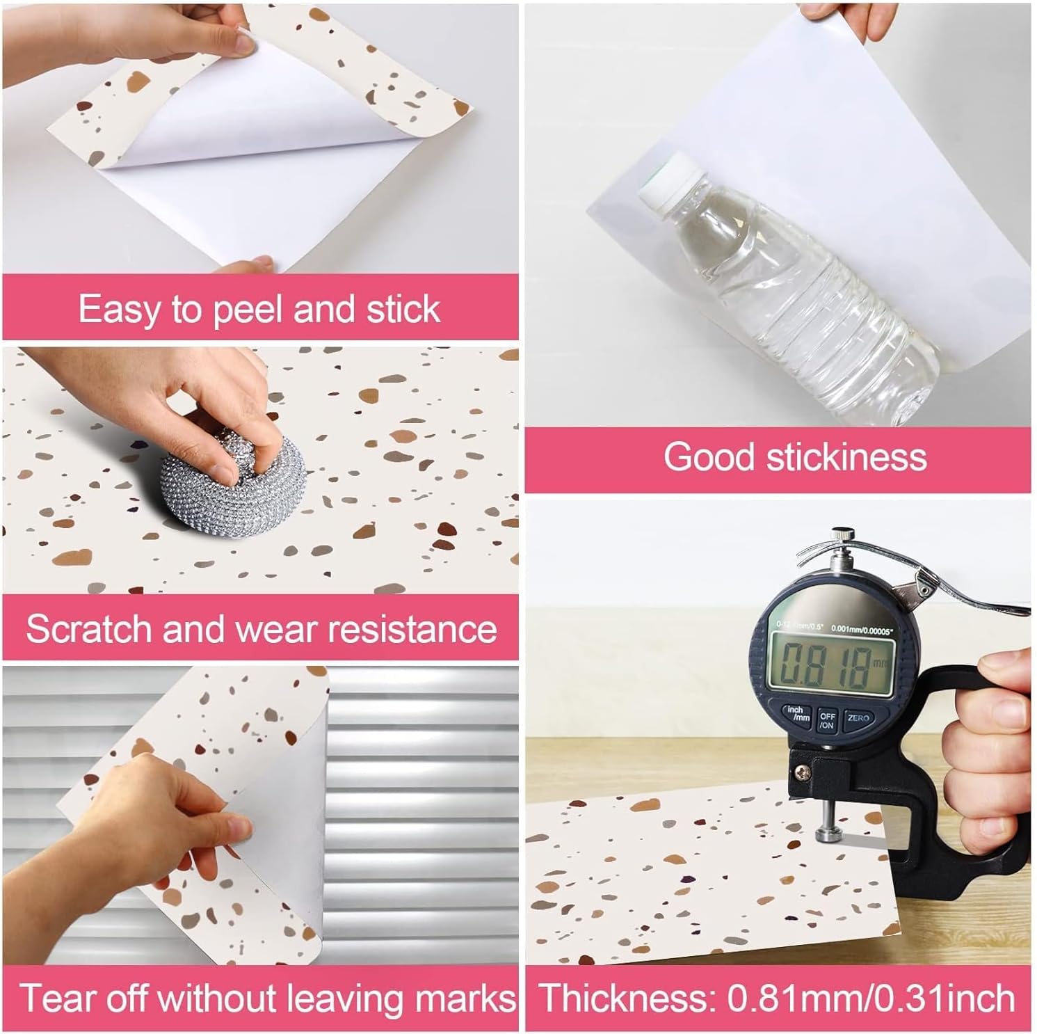 10 PVC Adhésif Terrazzo Autoadhésif Carrelage Cuisine Sol Autocollant Salle de Bain Marbre Imperméable (30x30cm Beige) - 5
