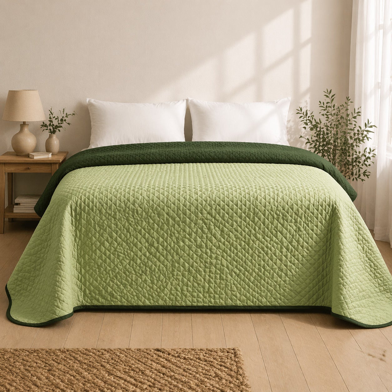 Colcha Bicolor Reversible Oliva/Botella Cama 180cm Donegal Collections - 6