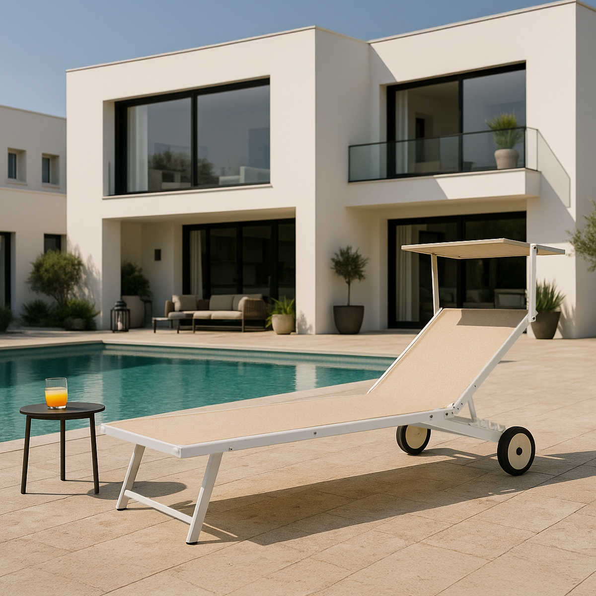 2 Bains de soleil avec roues transats piscine jardin aluminium Alabama - 2