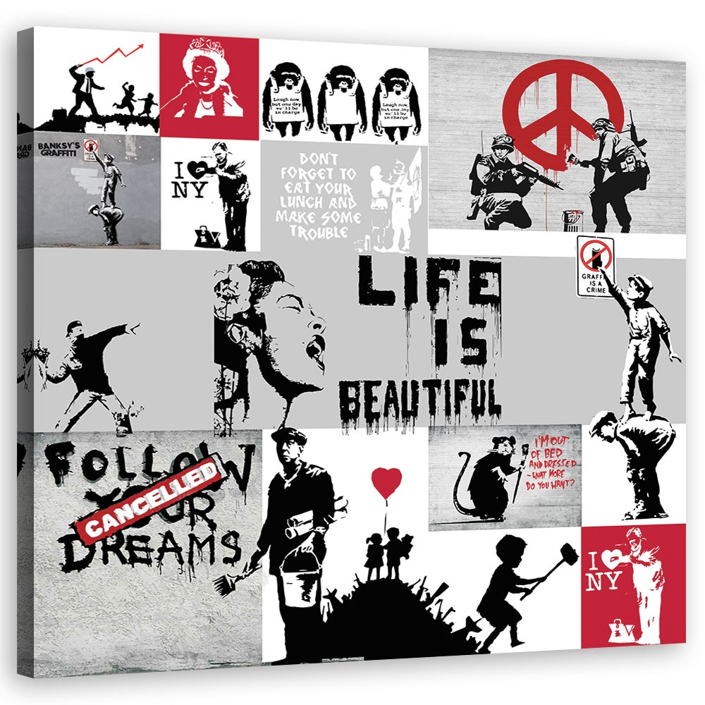 Obraz na płótnie, Banksy kompozycja graffiti 40x40