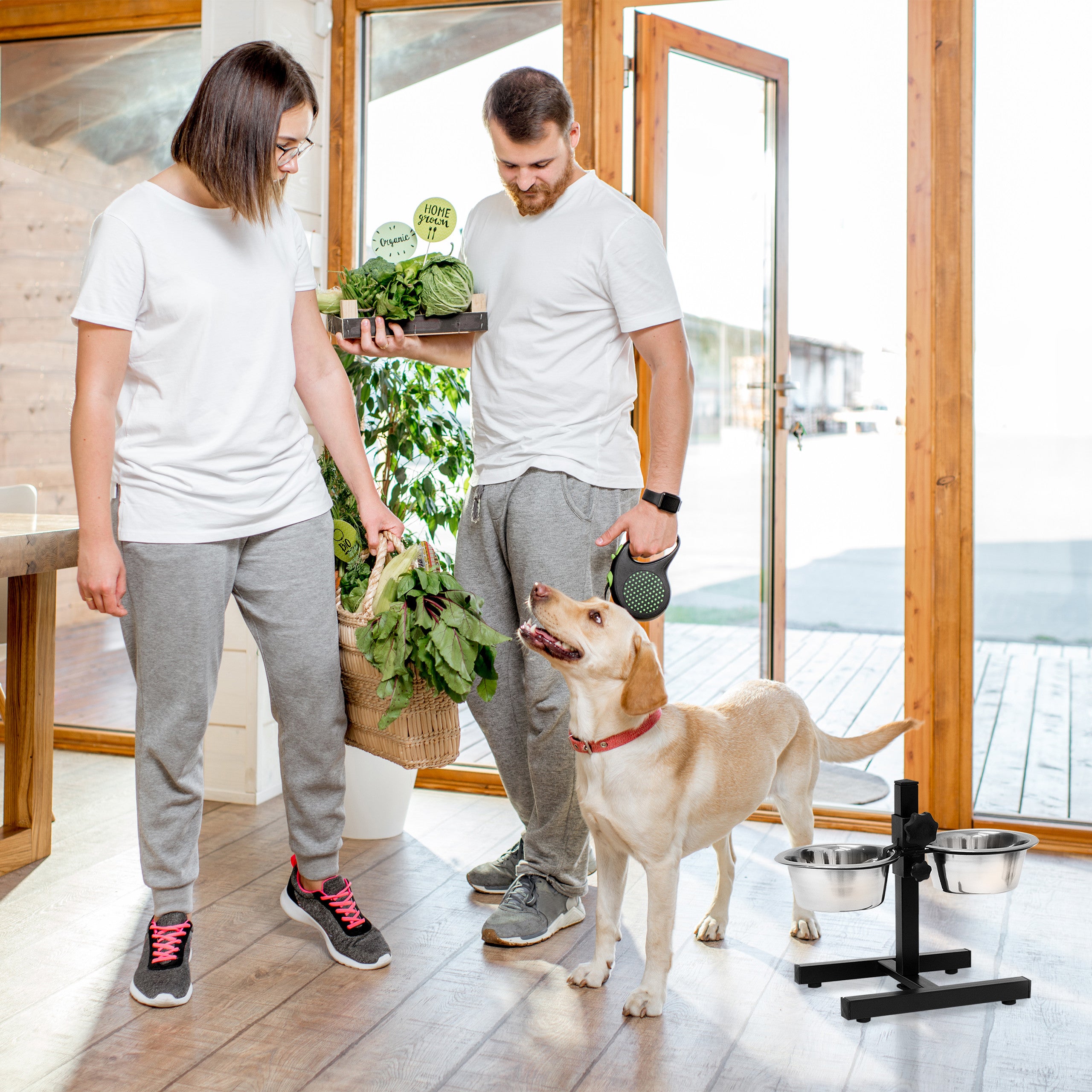 Relaxdays Gamelles pour chiens, 2,2 l, acier inoxydable, HLP 42 x 53 x 26 cm, hauteur réglable, antidérapant, argenté - 3