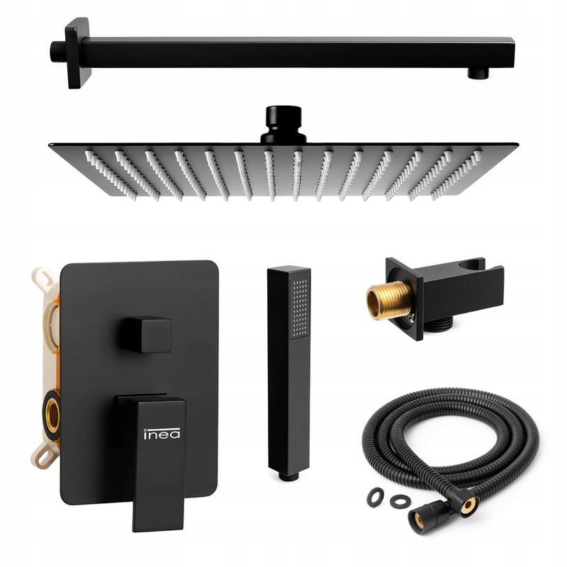 ZESTAW PODTYNKOWY PRYSZNICOWY CZARNY MAT PRYSZNIC Z DUŻĄ DESZCZOWNICĄ 25CM