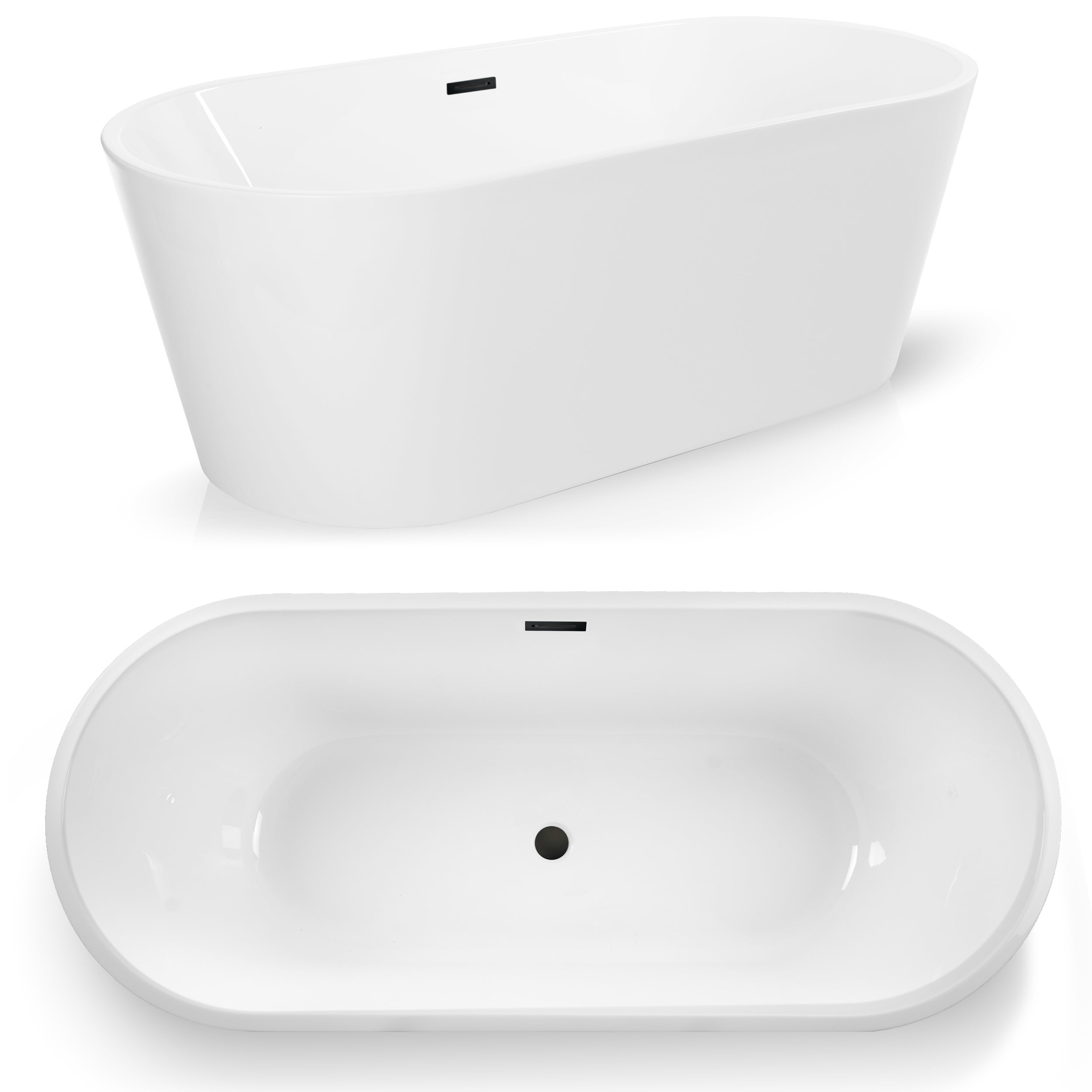Wanna wolnostojąca biała owalna Akrylowa CALLISTO + syfon 170 x 74cm AKCESORIA CZARNE (KOREK I PRZELEW)